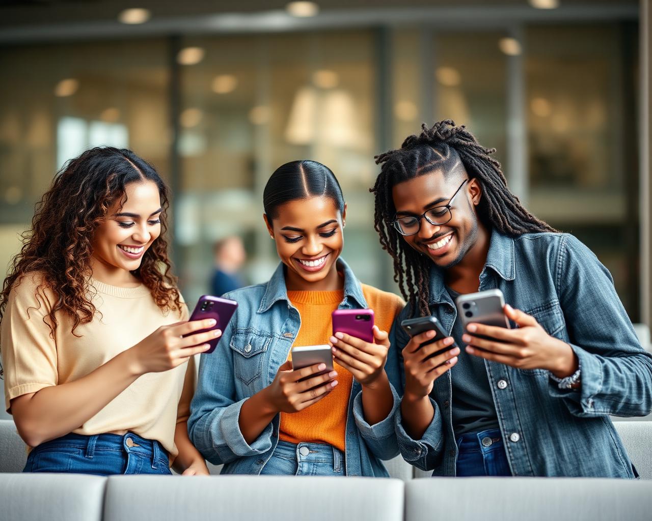 Pessoas usando o aplicativo Grow Church em seus celulares